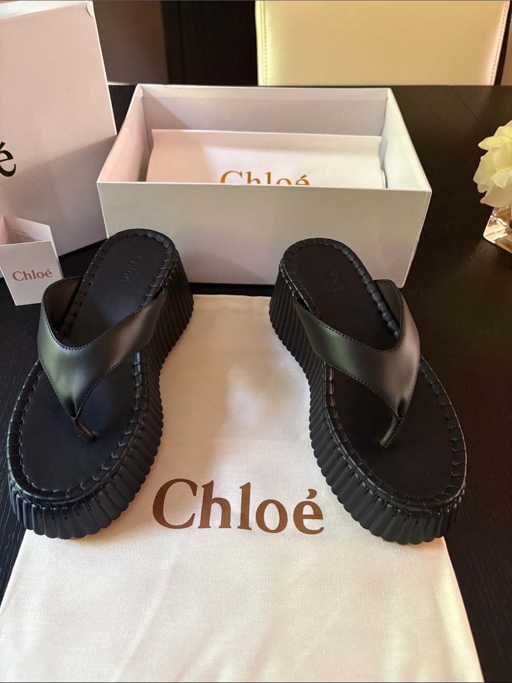 Chloé ( like ) Black Platform Thong Sandals